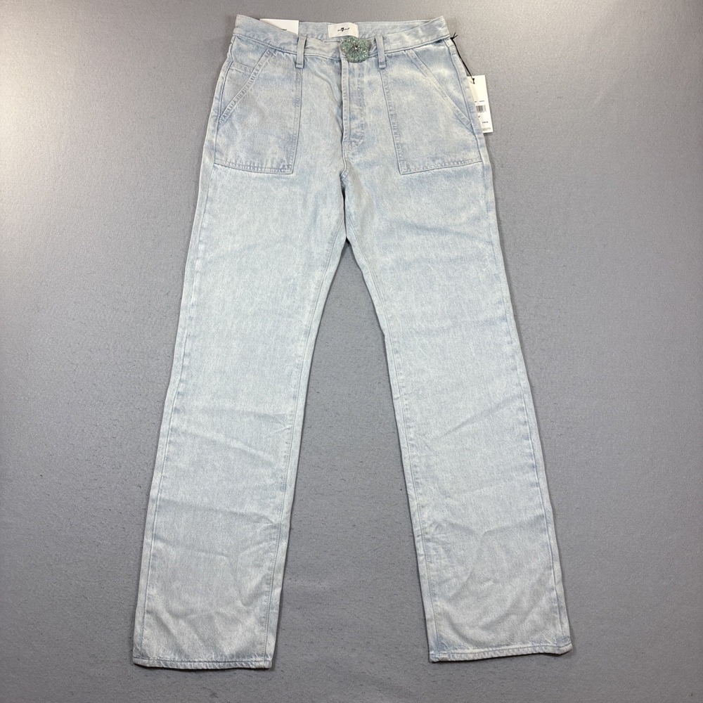 7 For All Mankind NWT Easy Straight Wide Jeans Isadora 27 Light Blue Lyocell